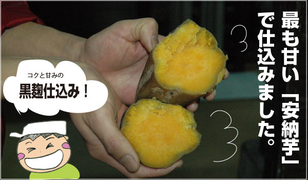 かめ壺芋焼酎「百姓百作　黒麹・安納芋」は、最も甘いとされる「安納芋」で仕込みました。