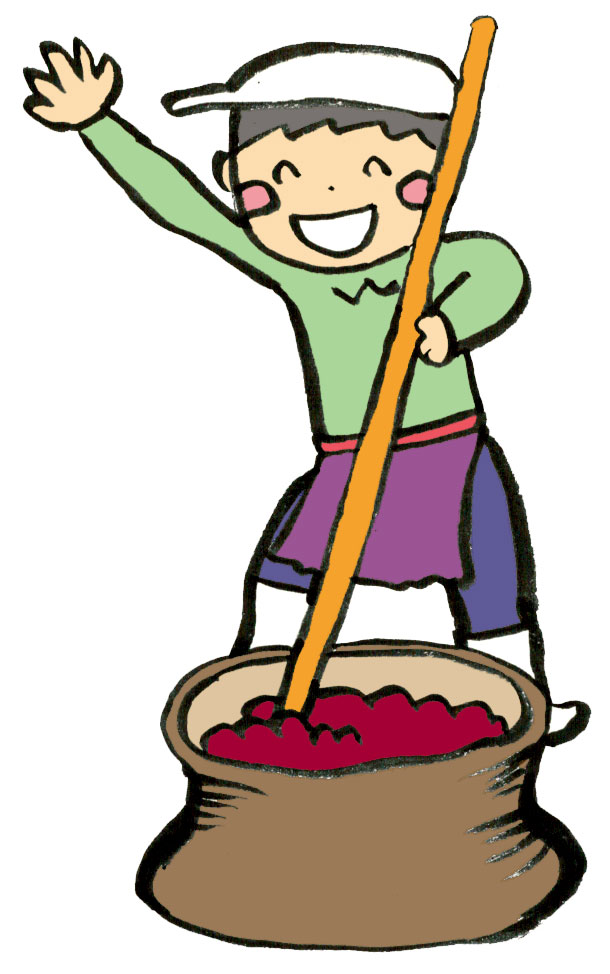 明るい農村　紫芋　かめ壺イラスト